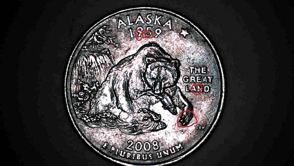 2008-P Alaska State Quarter Claw Die Chip Error MULTIPLE ERRORS Drool Error