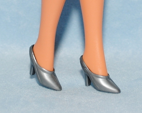 CLASSY! Silver Gray Closed Toe Open Heel High Heels Mules Shoes for BARBIE