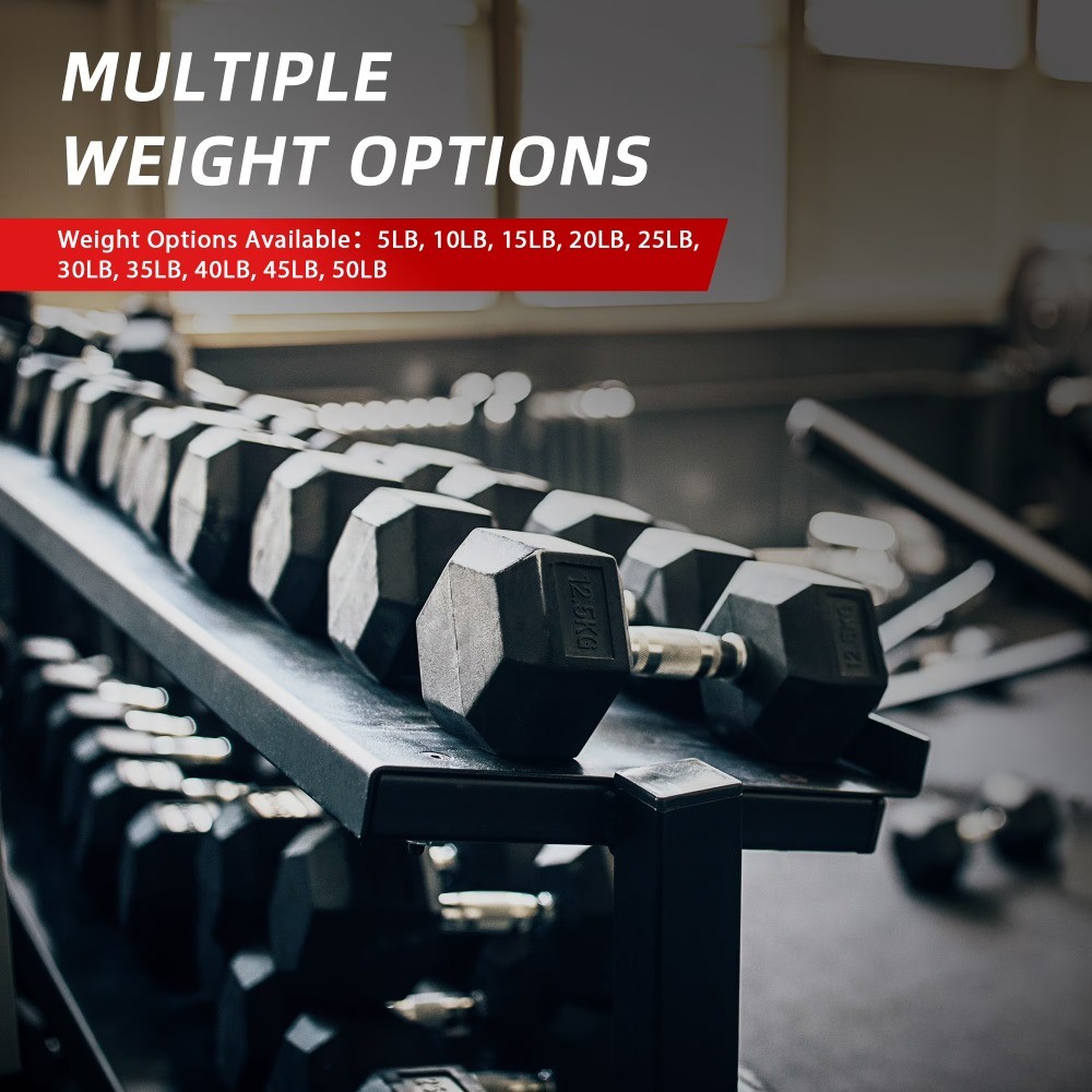 Rubber Encased Hex Dumbbell, Black, 10 lb