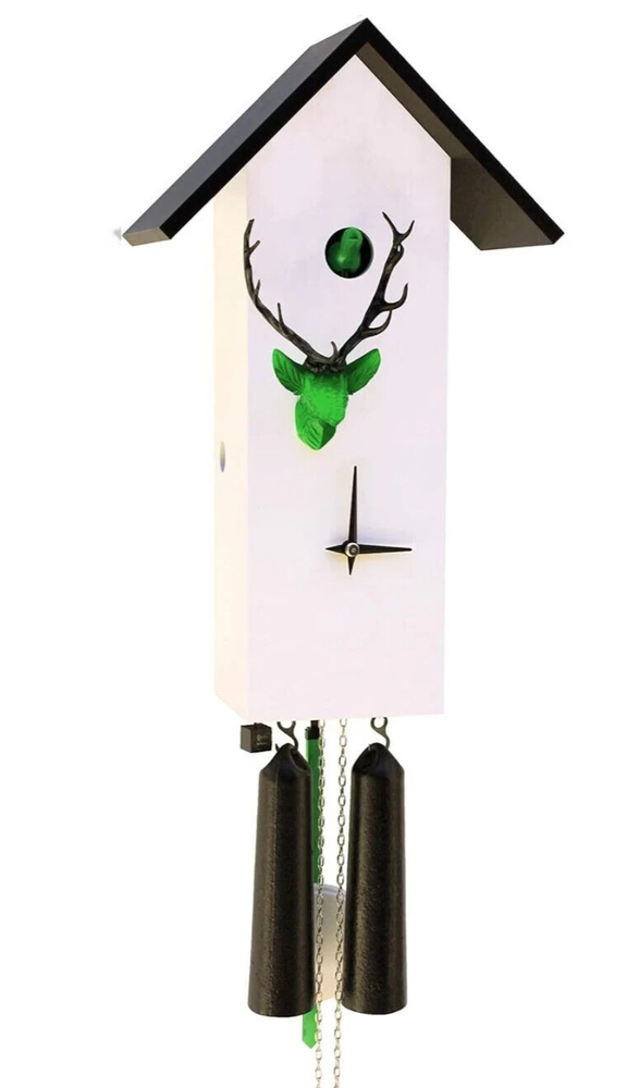 White Green Cuckoo Clock Deer Head, Deer Cuckoo Clock, Rectangle Cuckoo Clock