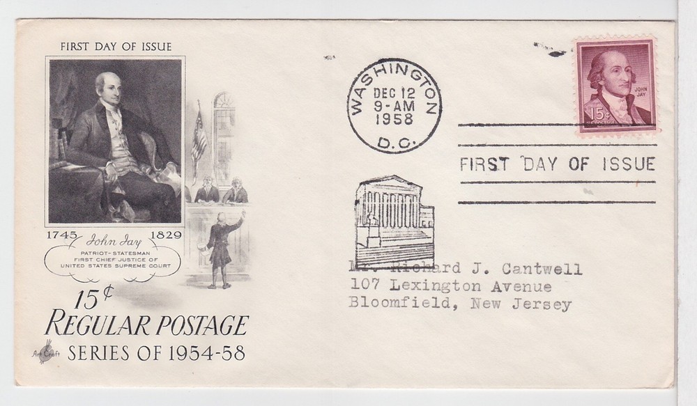 TurtlesTradingPost - John Jay 15 Cent #1046 - 1958 FDC Artcraft