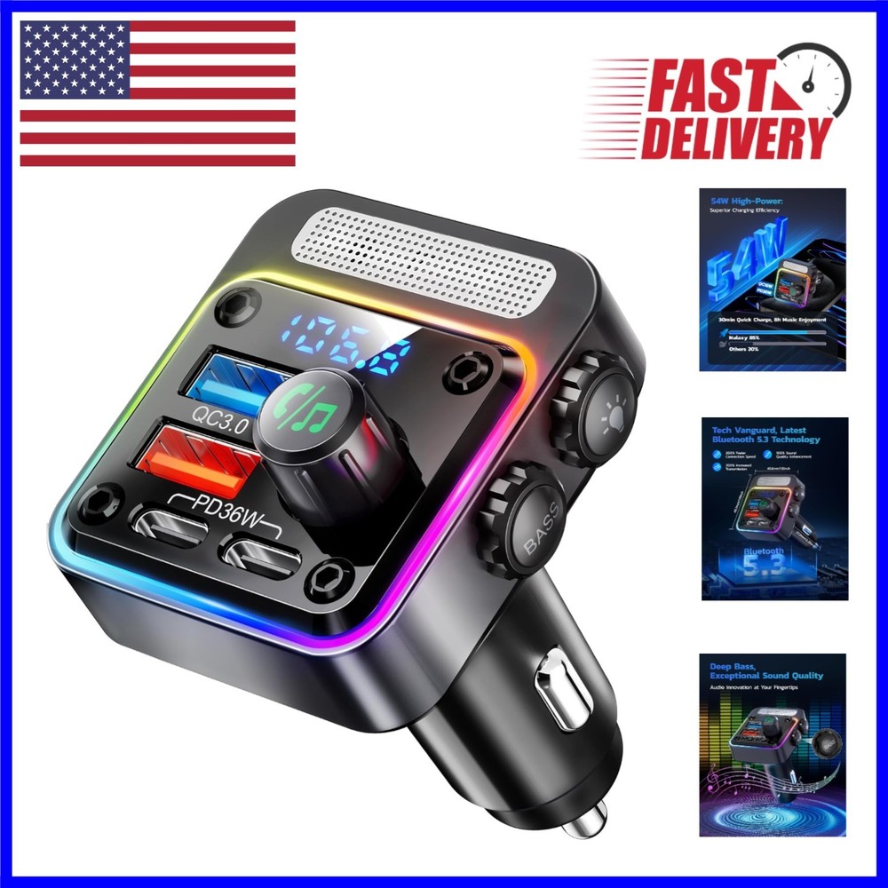 High-Power 54W Bluetooth Adapter with Multi-Color LED & Hands-Free Functionality