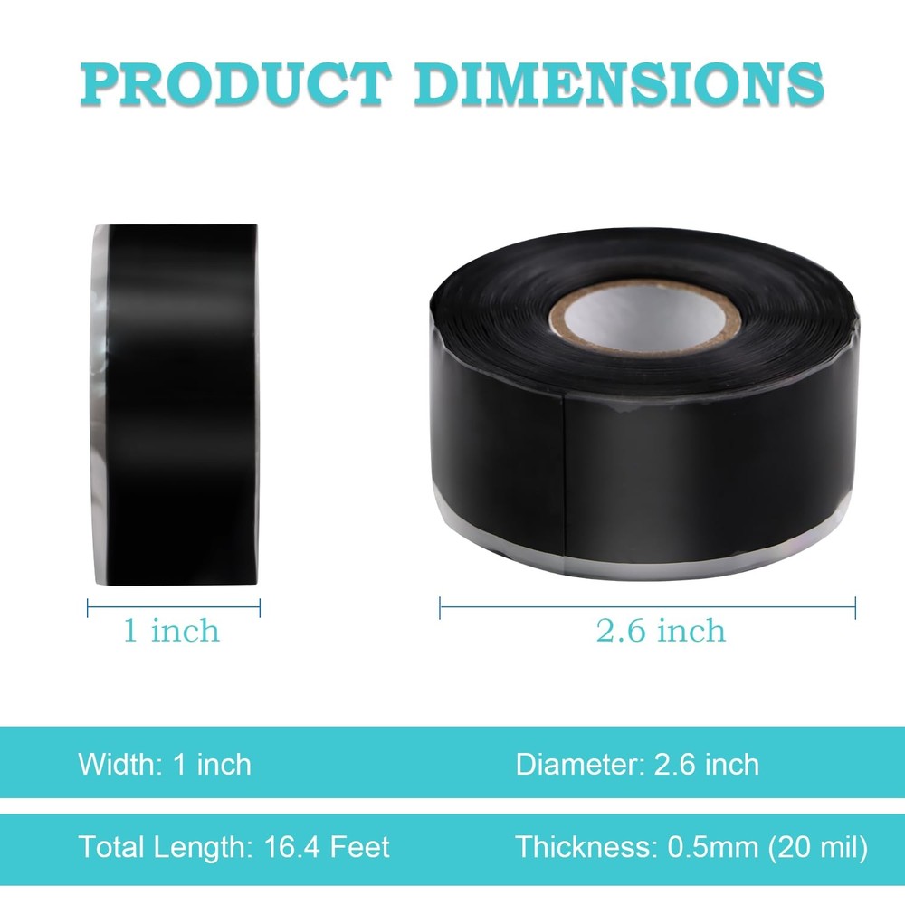 PackYard Self Fusing 1 Roll - 16.4 ft - Black - 20 mil Thickness,
