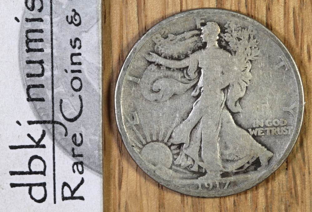 1917 D Reverse Walking Liberty Half Dollar 50¢ - G+  Good Plus