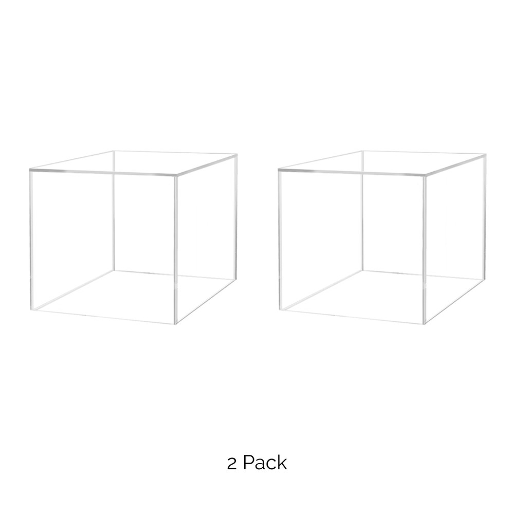 2 Pack 16" Riser Display Box No Lid Clear Acrylic Box with Open Side