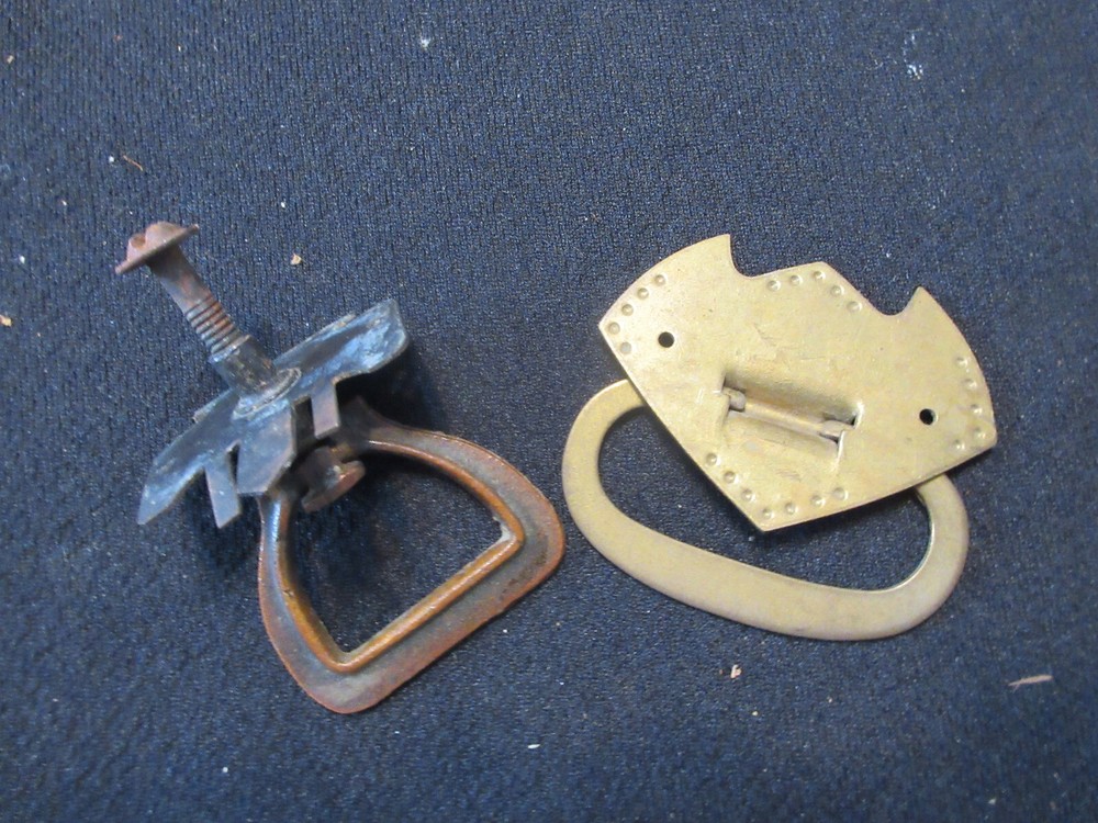 2 DROP DRAWER PULLS 1 BRASS, MULTI SHAPED, 2" WIDE #402