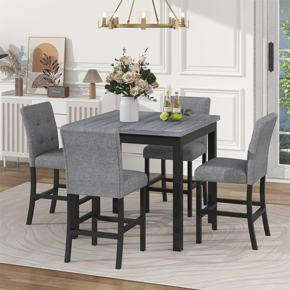 5 Piece Dining Table Set Square Table & 4 Chairs Kitchen Breakfast Furniture