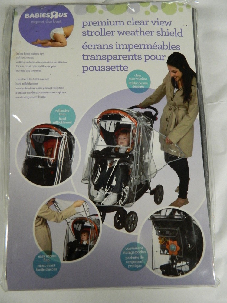 NIP BABIES R US PREMIUM CLEAR VIEW STROLLER WEATHER SHIELD REFLECTIVE TRIM