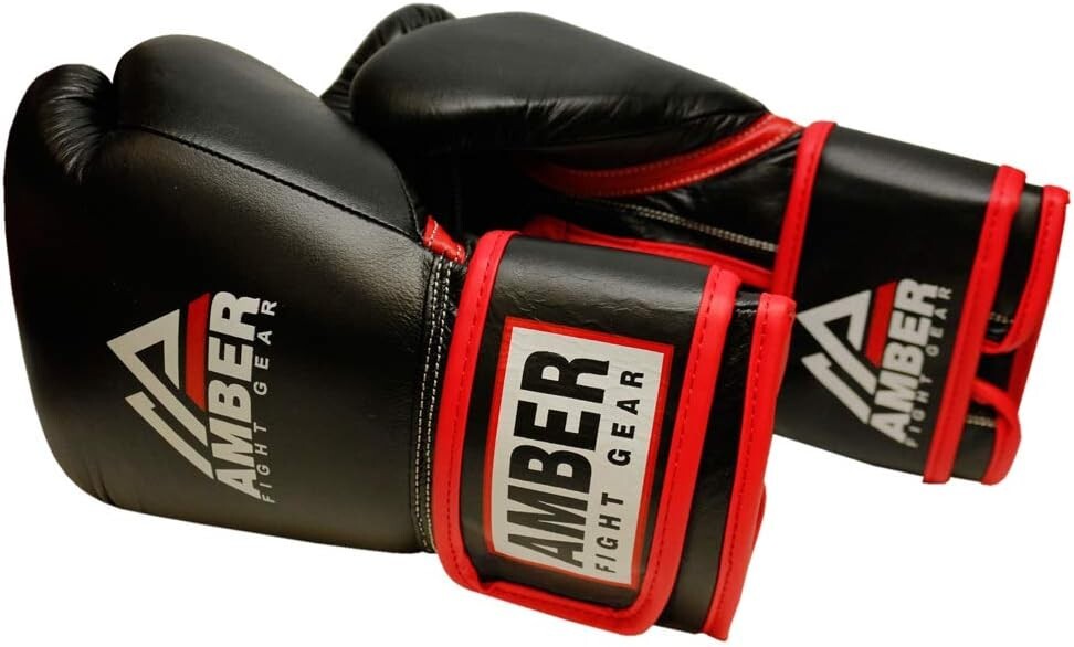 Amber Pro Leather Boxing Gloves, Durable, Multi-Layer Foam, Pre-Curved Design