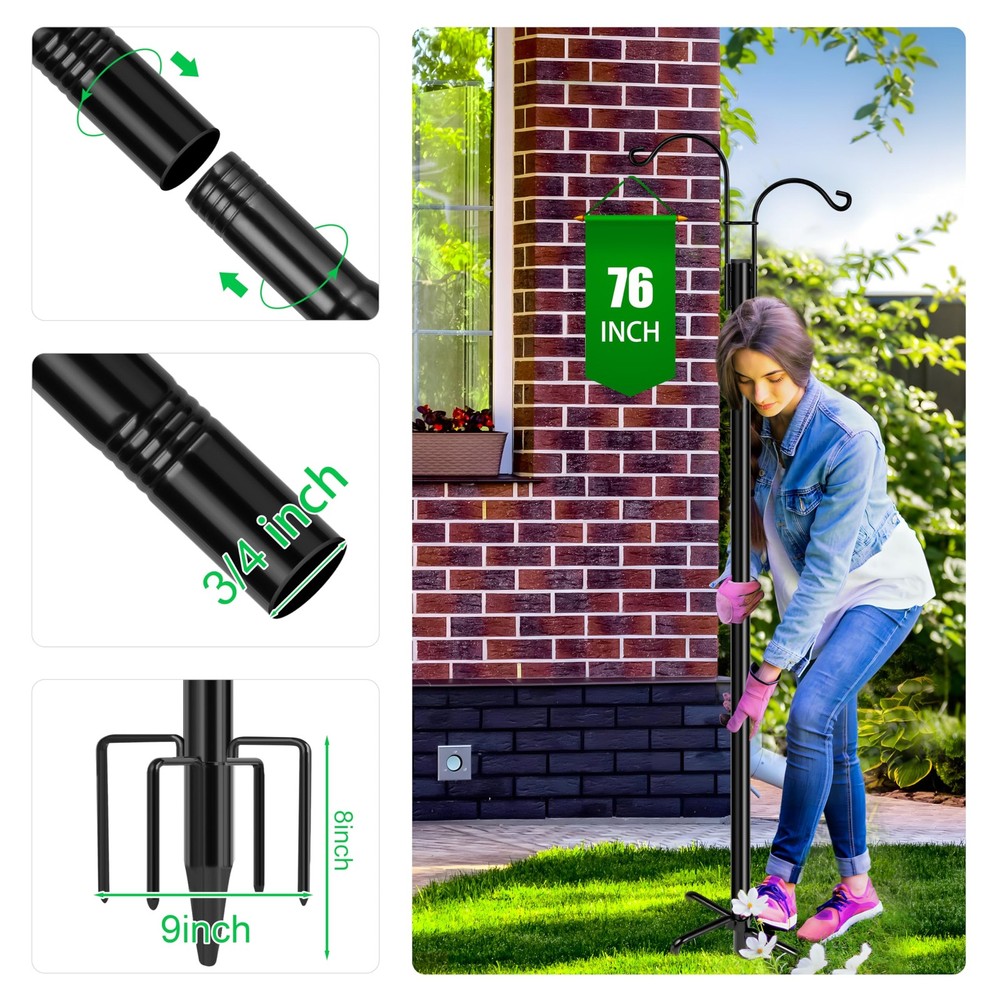 Double Shepherds Hooks for Outdoor, 2-Pack Heavy Duty Garden Pole for Hanging...