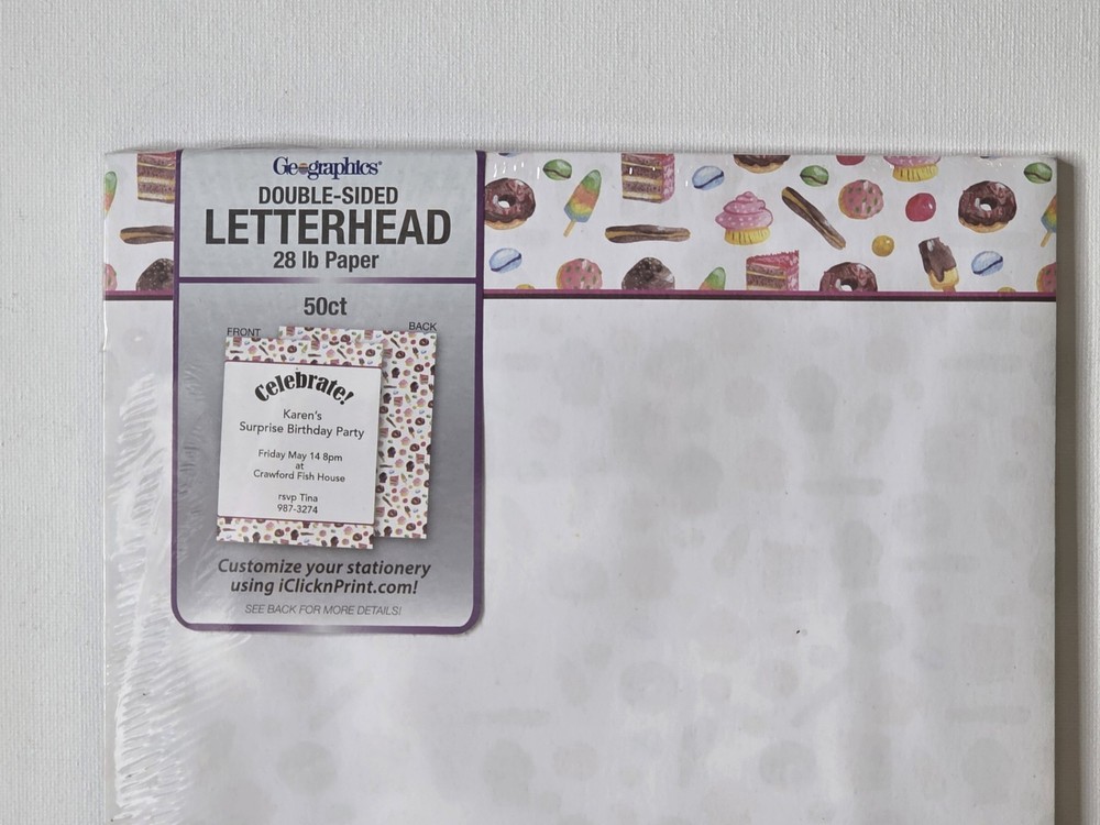 Double Sided Computer Printer Paper Cupcakes Donuts White DIY New 50ct