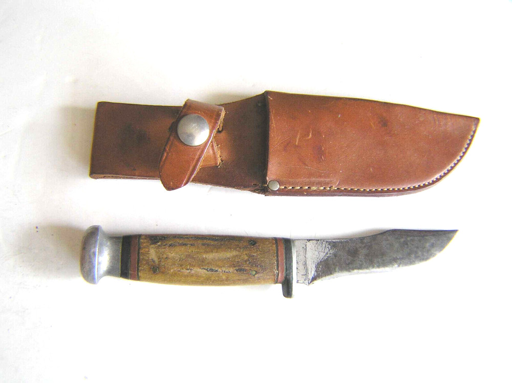 1940-65 CASE Fixed Blade Hunting Knife w/ Sheath, Stag Handle
