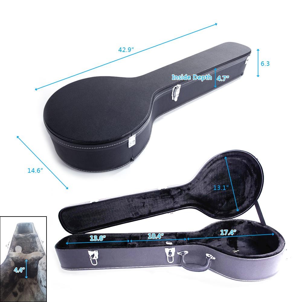 Hardshell Professional 5-string Microgroove Leather Pattern Banjos Case Black