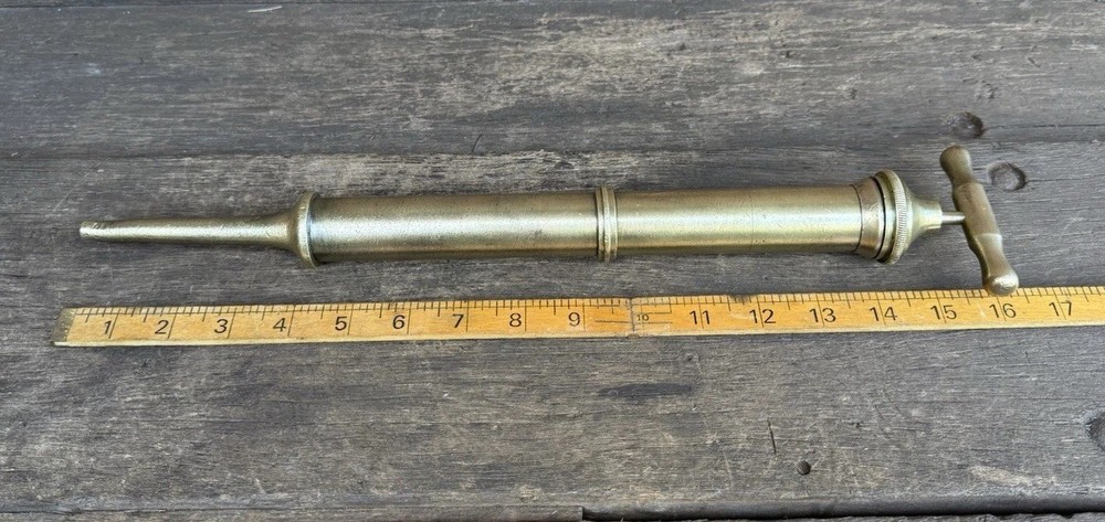 Antique 16” Solid Brass Fire Place Smoking Pump Fireside Accessory Vintage Tool