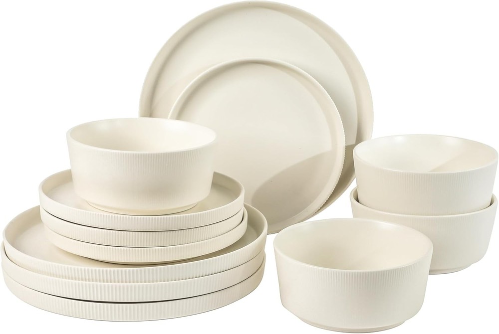 Rockaway 12-Piece Stoneware Dinnerware Set Matte Finish Service 4 Modern Ceramic