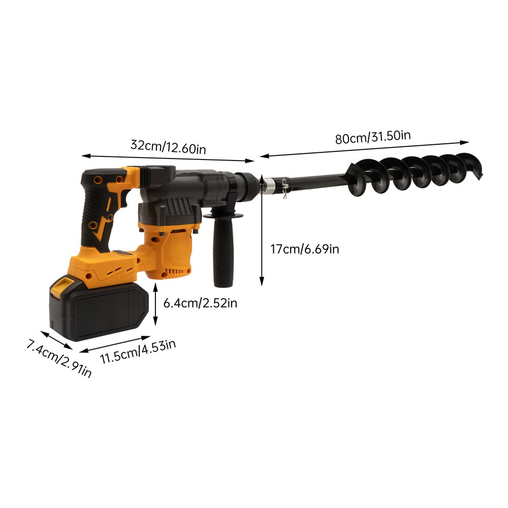 21V SDS Plus Post Hole Digger Cordless Earth Auger Rotary Hammer Drill 80cm Bit
