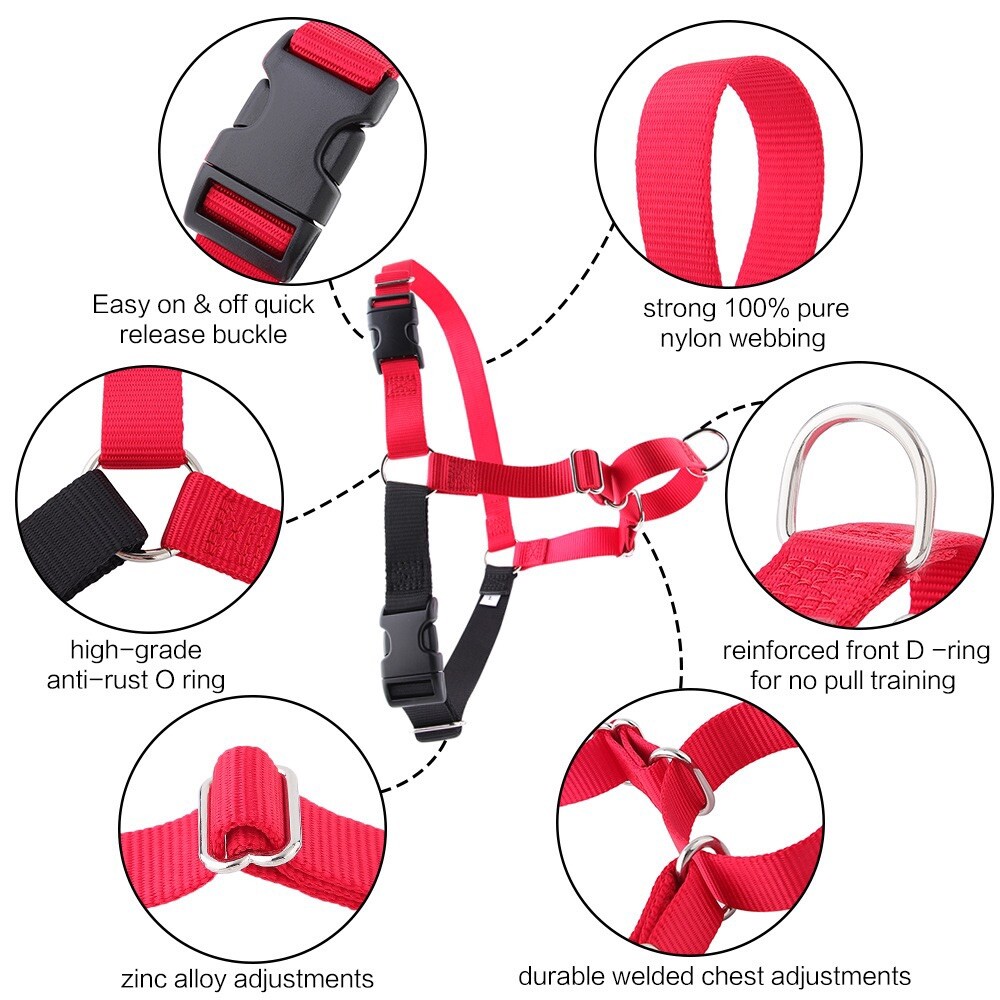 Easy No Pull Dog Harness, Black/Silver (SMALL) Quick On Off Release Buckle