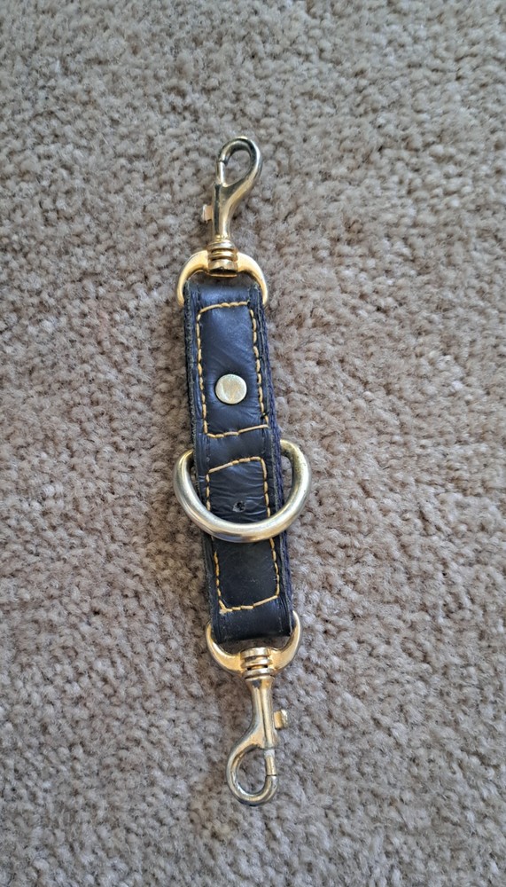 Used Black Leather Lunging Strap with Fixed Ring & Brass Snaps