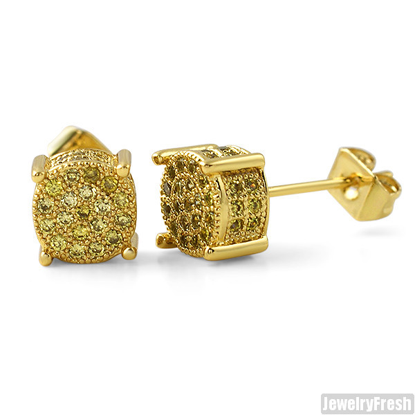 Lemonade Yellow 7mm Small 360 Iced Out Round Stud Earrings