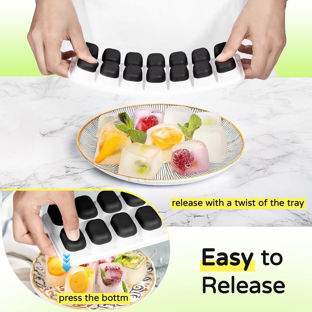 Ice Cube Tray 5 Pack, Stackable Silicone Trays with 5 pcs, Black