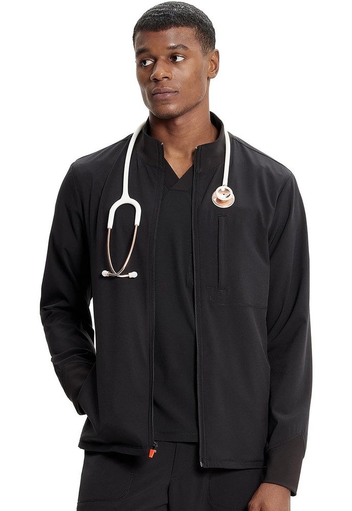 Cherokee Infinity Men's Zip Front Scrub Jacket with 3 Pockets, Shaped Cuffs, ...