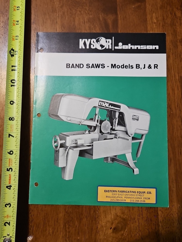 KYSOR JOHNSON BAND SAWA MODELS B J R CATALOG MACHINE TOOL