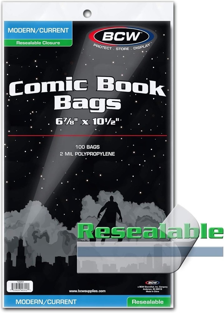 100 - BCW Current Modern Thick Resealable 2-Mil Polypropylene Comic Book Bags!