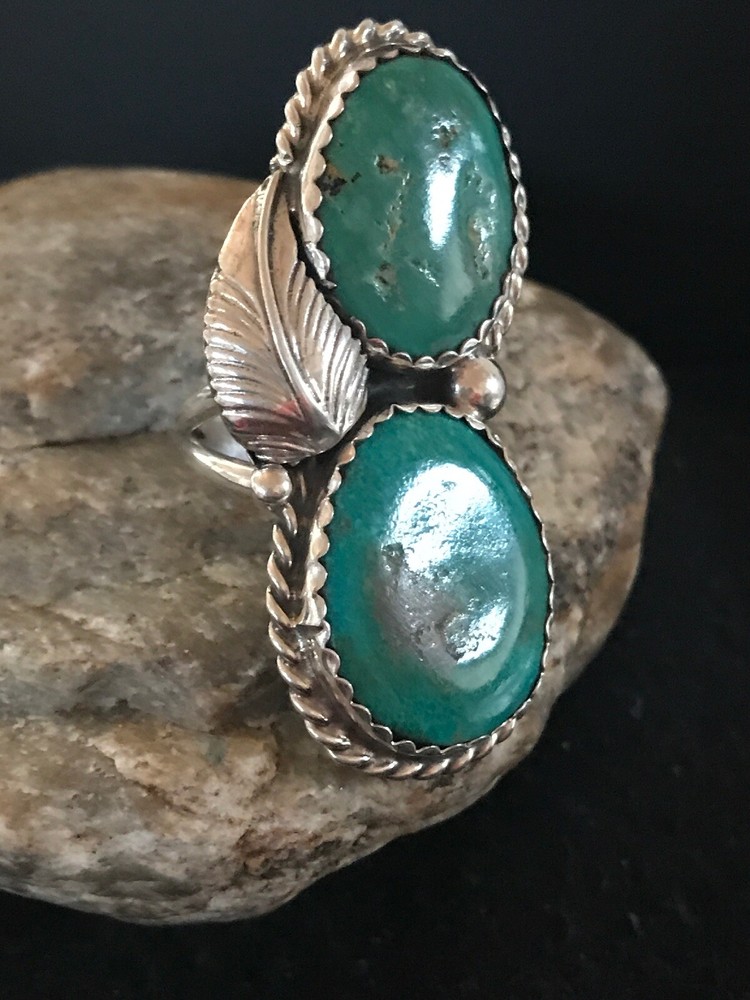 Apache Turquoise Navajo Sterling Silver Native American Ring Size 7 02891