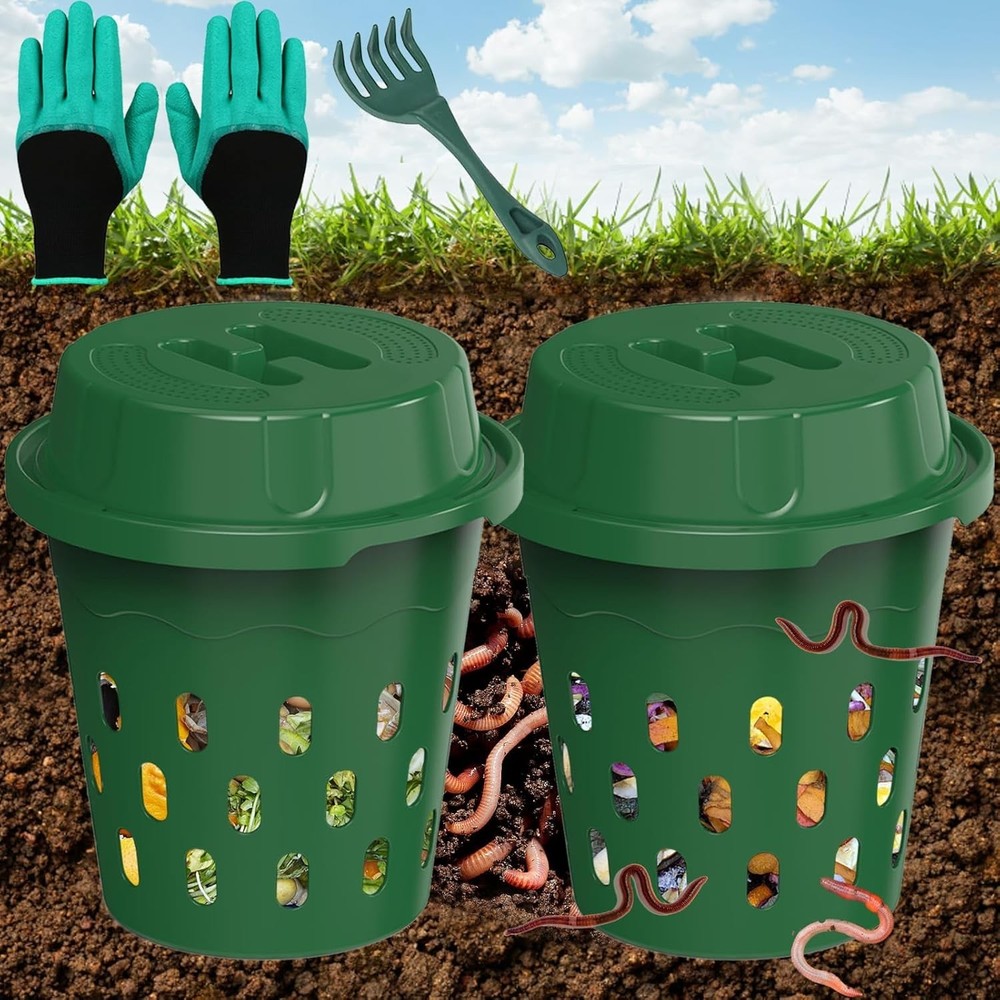 2-Pack Worm Composter for Gardens | Easy Vermicomposting Bin for Beginners