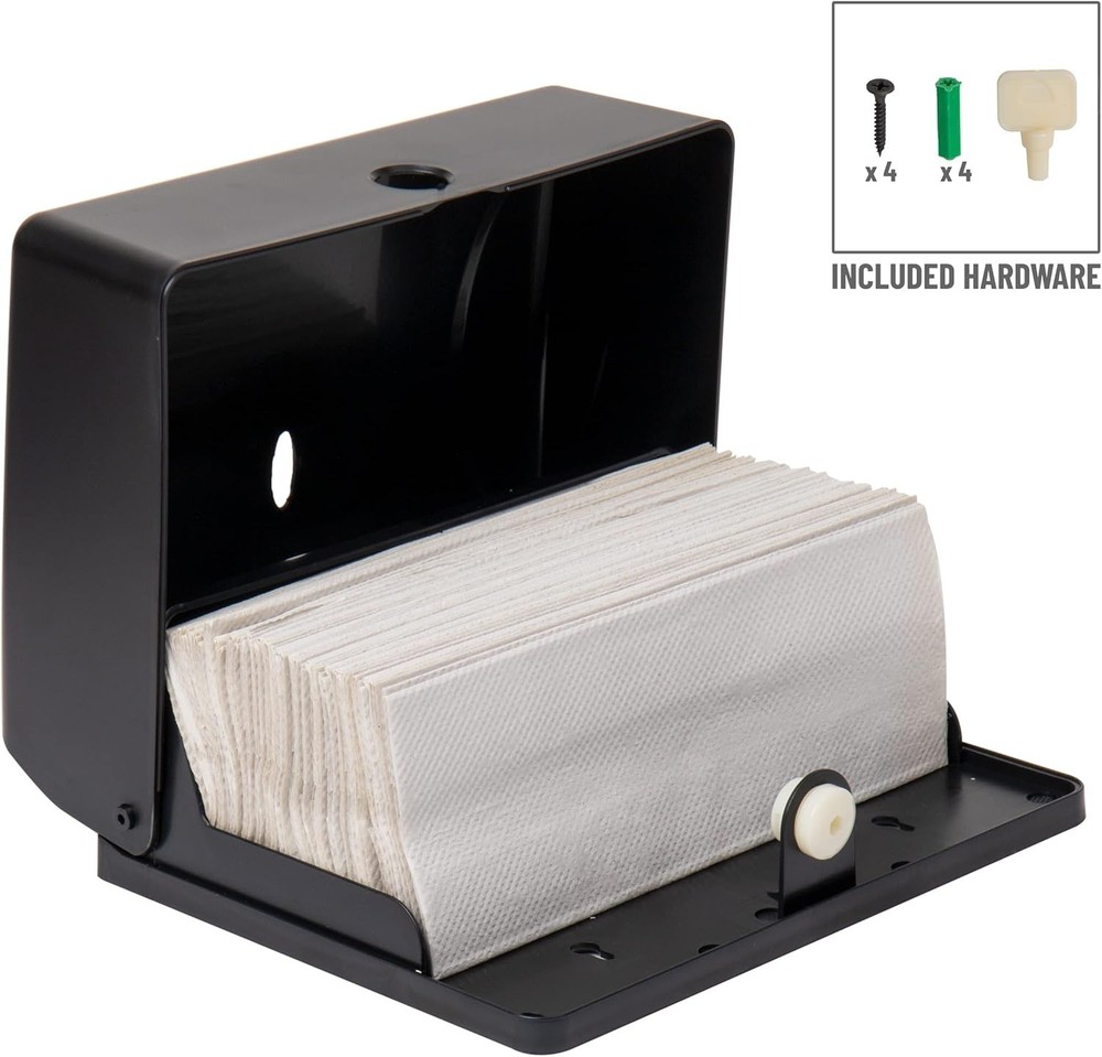 Compact Wall-Mounted Black Paper Towel Dispenser - Efficient & Practical Design
