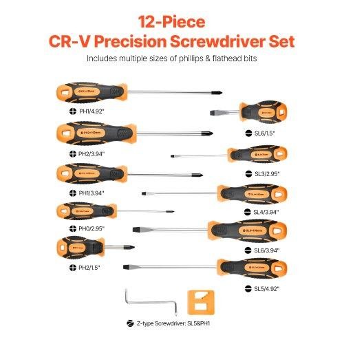 Screwdriver Set 12Piece Hand Tools With Magnetic Tips Includes 5 Phillips And