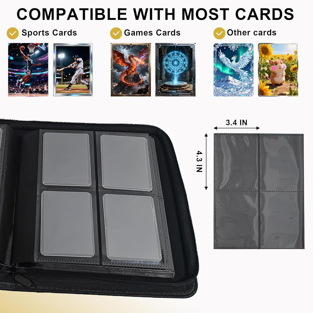 Toploader Binder 4 Pocket, Holds 128 Toploaders, Double-Sided Card Storage Binde