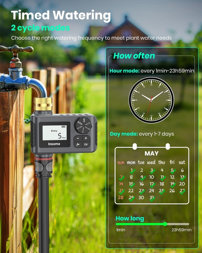 Sprinkler Timer with Brass Inlet and Outlet, Programmable Water Timer for Out...