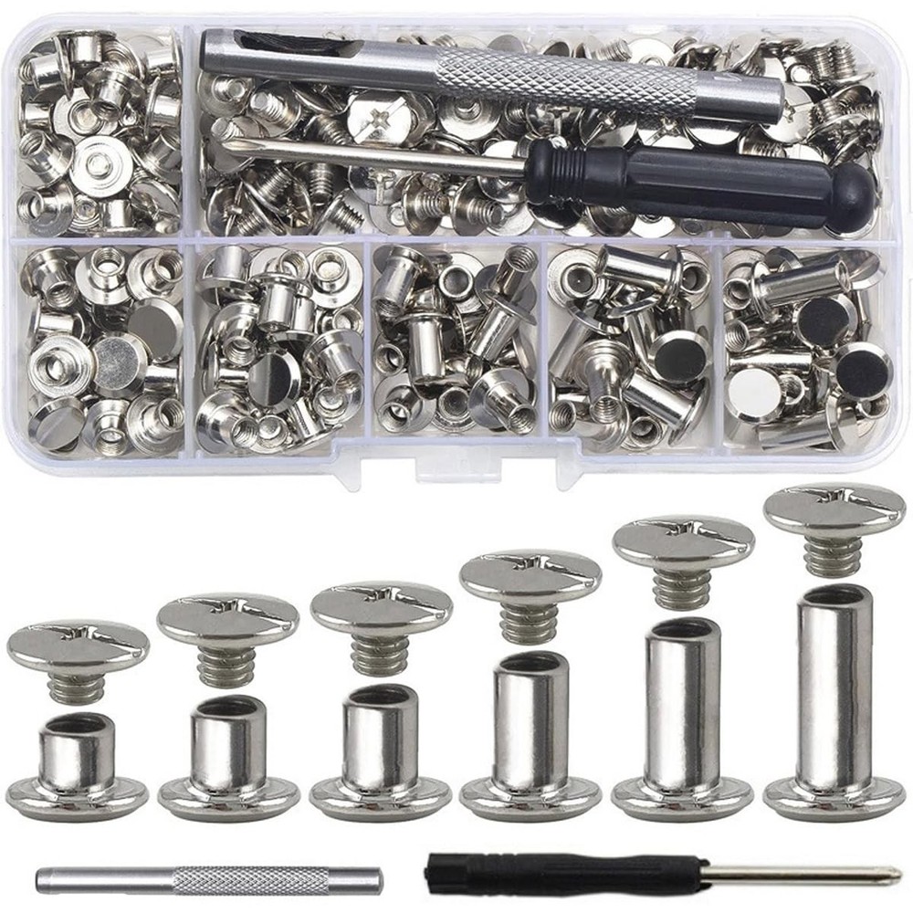 110 Set Chicago Screws Leather Rivets with 2pcs Setting Tools, Assorted Screw...