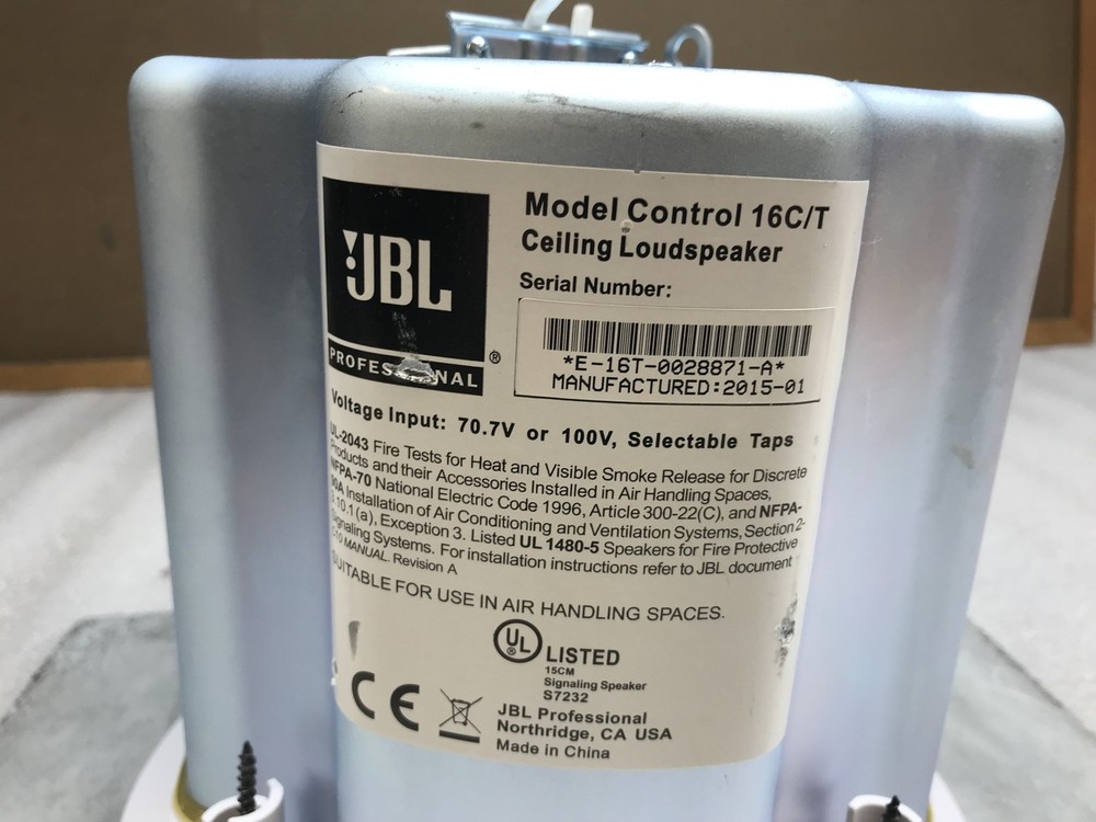 JBL Model 16C/T Ceiling Loudspeaker 70V-100V Variable and Loop Through Ports