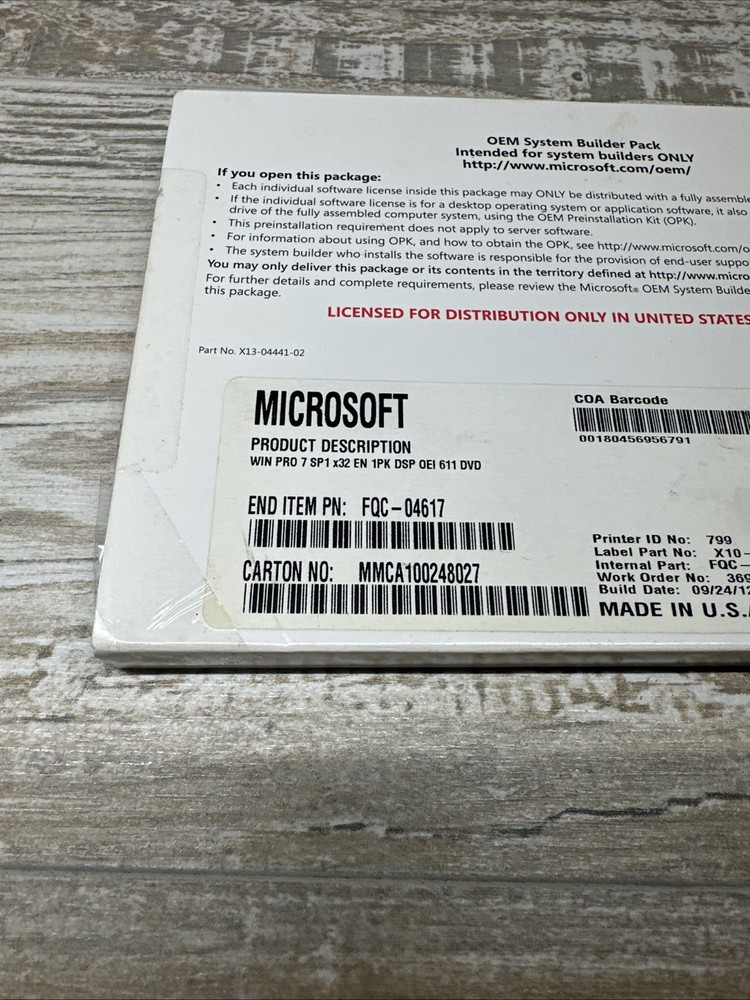 Microsoft Windows 7 Pro Original Hologram DVD 64-bit - OEM Builder Pack