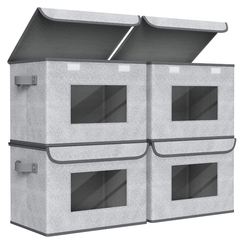 Fabric Foldable Storage Boxes [4-Pack] Large Collapsible Stackable Storage Bi...