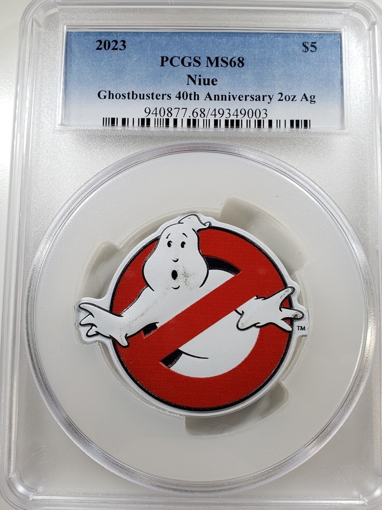 2023 Niue Ghostbusters Logo Shaped 2 oz Silver Ghost Trap Box PCGS MS68