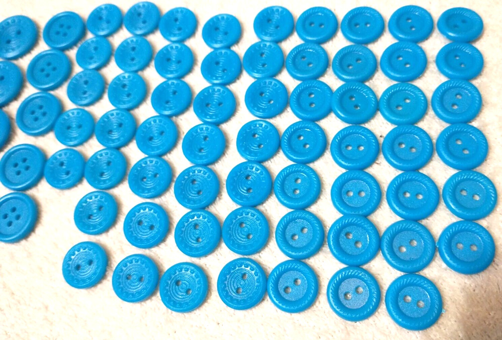 Buttons 70+ Blue Medium - Small sized Blue Plastic Craft Round Two Holed BA8
