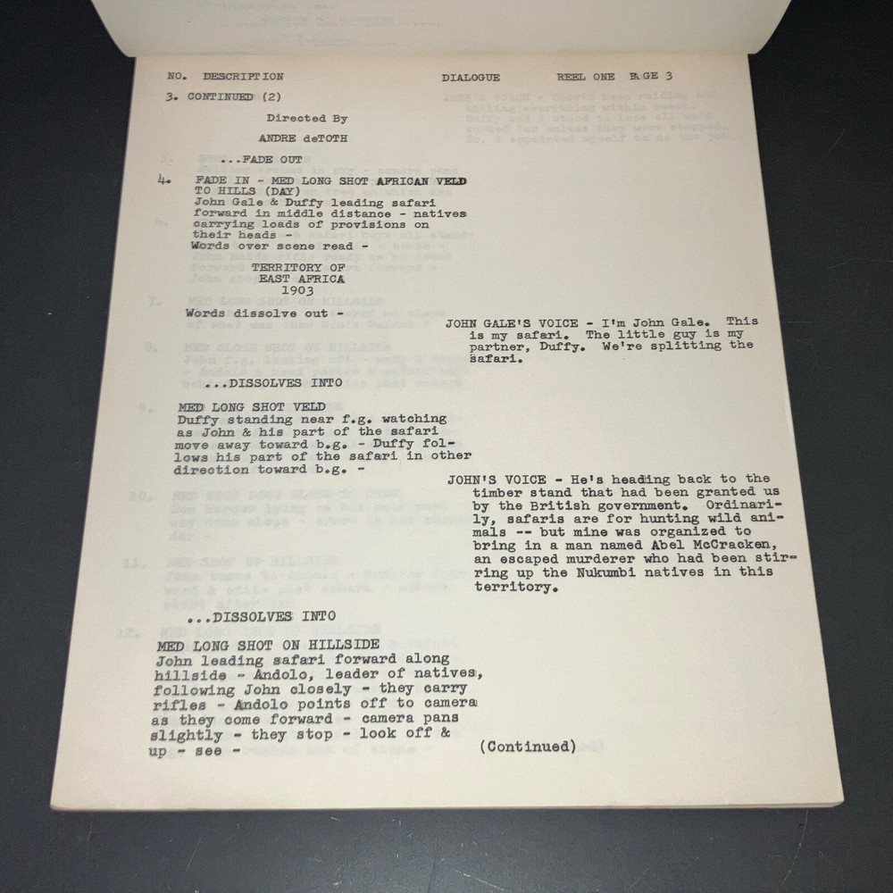 TANGANYIKA (4/22/54) Orig. UNIVERSAL FILES Continuity & Dialogue Script + COA!