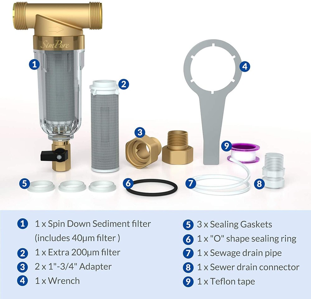 SimPure Home Whole House Spin Down Water Filter Sediment Pre-Filter System 2Pack