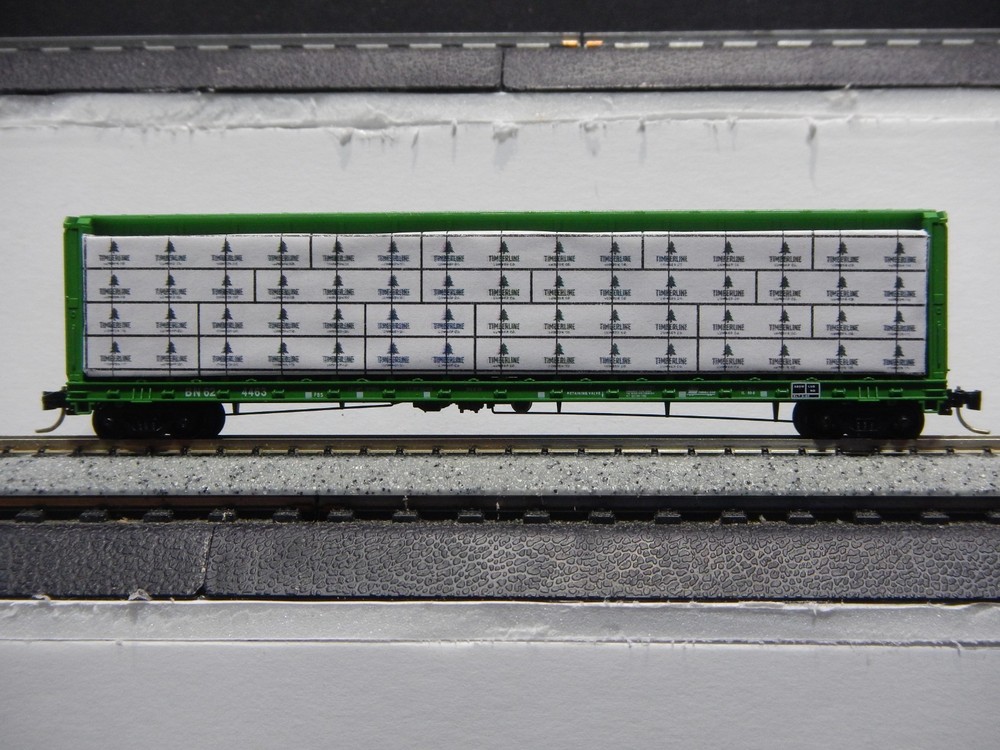 Solid Wood Wrapped Lumber Load for N Scale 60 Foot Centerbeam Flat Car
