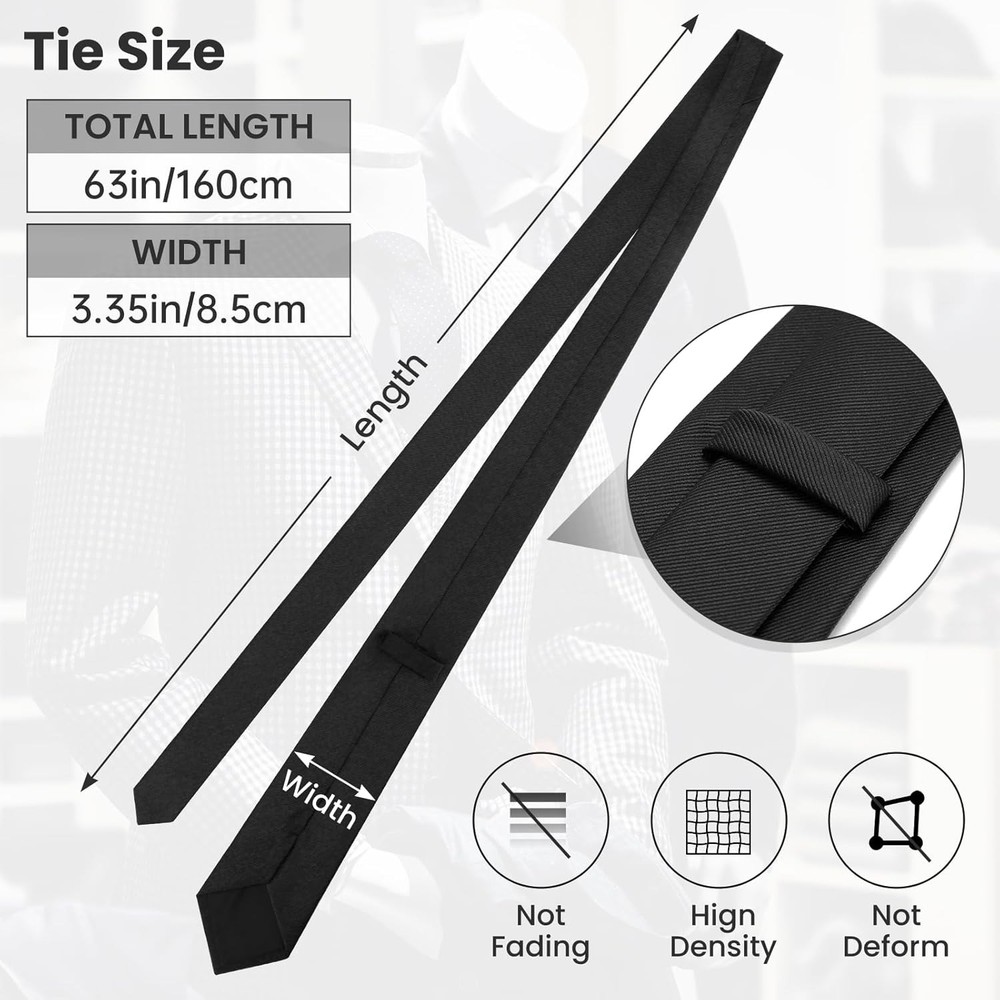 63'' XL Black Ties For Men Solid Color Extra Long Neckties 3.35"