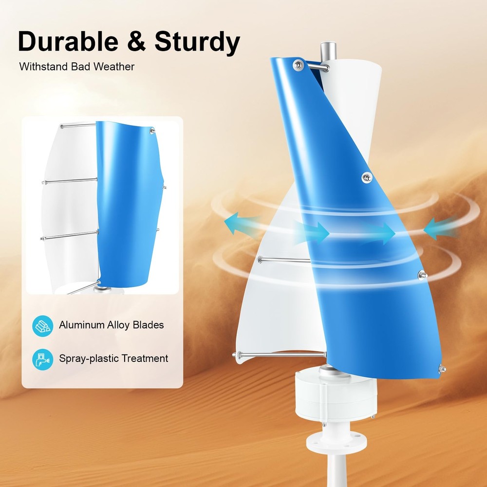 12V 100W Vertical Axis Wind Turbine with Controller 42.65ft/s White Blue