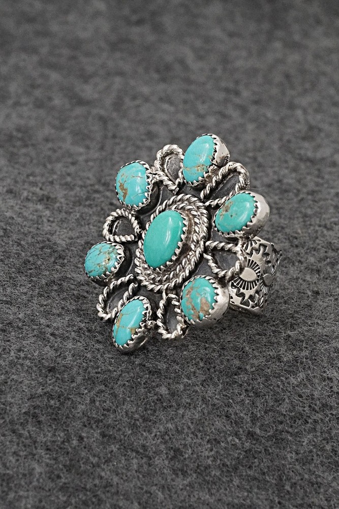 Turquoise & Sterling Silver Ring - Delbert Arviso - Size 8 Adj.