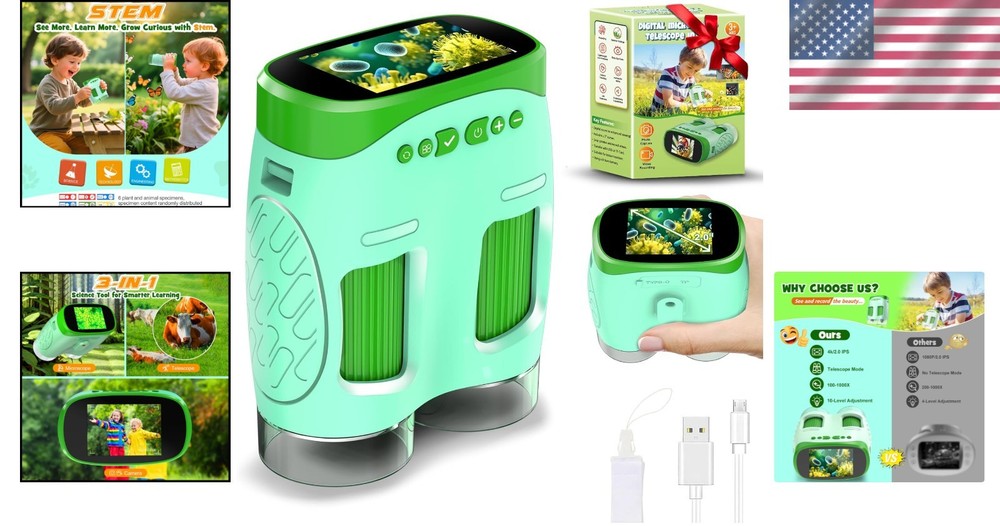 1000X Handheld Microscope for Kids, Temodu 4K 2.0" Screen Educational Science Ki