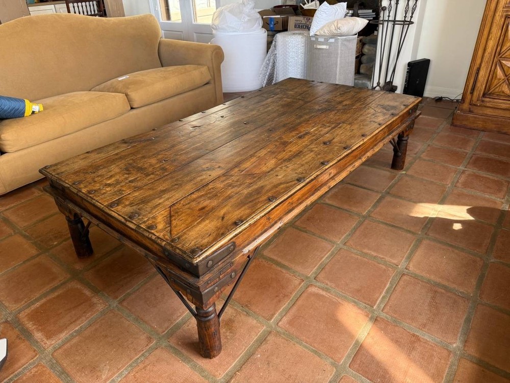 Spanish Colonial Rustic Wood Coffee Table Iron Studded Hacienda Style