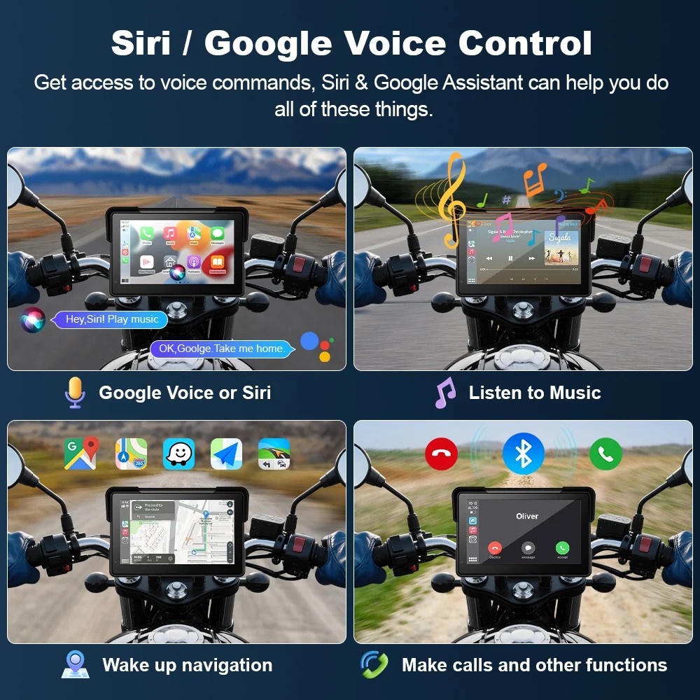 7" Motorcycle w/ Carplay Android Screen Dual Bluetooth Portable GPS Navigation