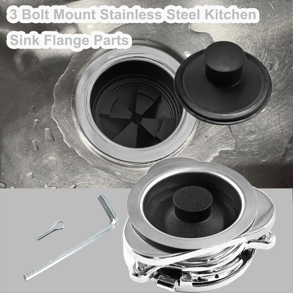 Garbage Disposal Flange Kit and Stopper for InSinkErator,3 Bolt Mount Stainless