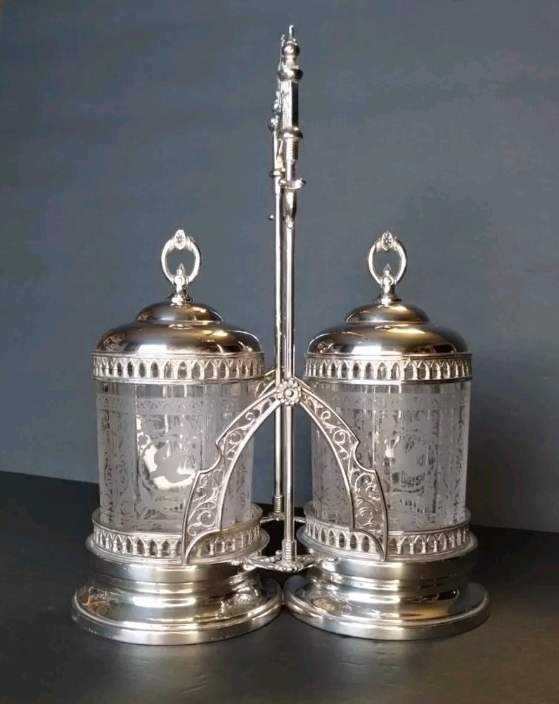Antique Victorian Simpson Hall Miller Double Pickle Caster Silverplate
